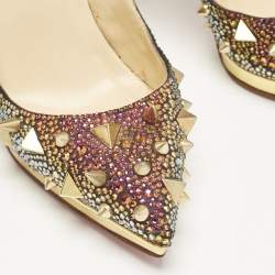Pre Owned Christian Louboutin Multicolor Metallic Leather Pigalle Plato Strass Potpourri Pumps Size 36.5