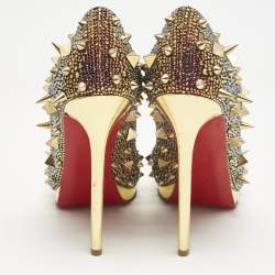 Pre Owned Christian Louboutin Multicolor Metallic Leather Pigalle Plato Strass Potpourri Pumps Size 36.5