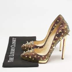 Pre Owned Christian Louboutin Multicolor Metallic Leather Pigalle Plato Strass Potpourri Pumps Size 36.5