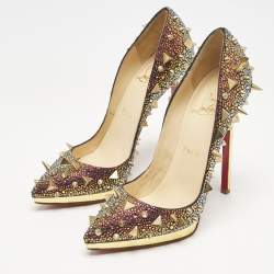 Pre Owned Christian Louboutin Multicolor Metallic Leather Pigalle Plato Strass Potpourri Pumps Size 36.5