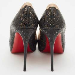 Christian Louboutin Two Tone Laser Cut Lace Patent And Leather Veramucha Peep Toe Pumps Size 37.5