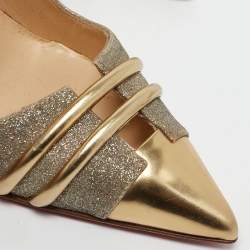 Christian Louboutin Metallic Gold Glitter and Leather Front Double Pumps Size 37