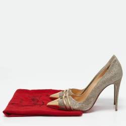 Christian Louboutin Metallic Gold Glitter and Leather Front Double Pumps Size 37