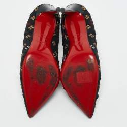 مملوكة مسبقًا حذاء كعب عالي كريستيان لوبوتان بيجالي لوبي إن ذا سكاي قماش جاكار أسود مقاس 39.5