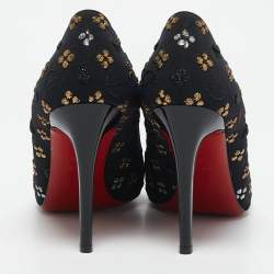 مملوكة مسبقًا حذاء كعب عالي كريستيان لوبوتان بيجالي لوبي إن ذا سكاي قماش جاكار أسود مقاس 39.5