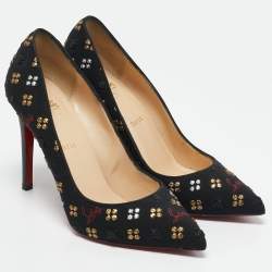 مملوكة مسبقًا حذاء كعب عالي كريستيان لوبوتان بيجالي لوبي إن ذا سكاي قماش جاكار أسود مقاس 39.5