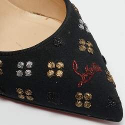 مملوكة مسبقًا حذاء كعب عالي كريستيان لوبوتان بيجالي لوبي إن ذا سكاي قماش جاكار أسود مقاس 39.5