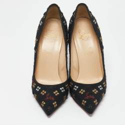 مملوكة مسبقًا حذاء كعب عالي كريستيان لوبوتان بيجالي لوبي إن ذا سكاي قماش جاكار أسود مقاس 39.5