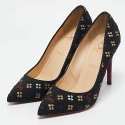 مملوكة مسبقًا حذاء كعب عالي كريستيان لوبوتان بيجالي لوبي إن ذا سكاي قماش جاكار أسود مقاس 39.5