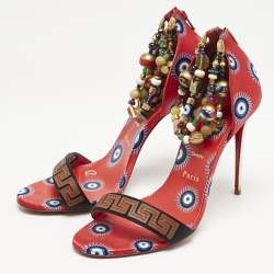 Christian Louboutin Red Satin Konstantinella Ankle Strap Sandals Size 40