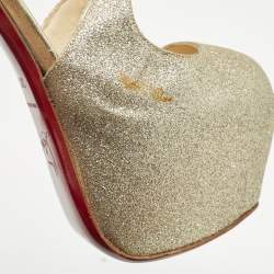 Christian Louboutin Gold Glitter Exagona Platform Sandals Size 38.5