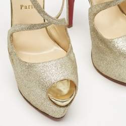 Christian Louboutin Gold Glitter Exagona Platform Sandals Size 38.5