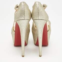 Christian Louboutin Gold Glitter Exagona Platform Sandals Size 38.5