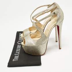 Christian Louboutin Gold Glitter Exagona Platform Sandals Size 38.5