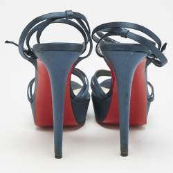 Christian Louboutin Teal Green Satin Passiflore Platform Sandals Size 39