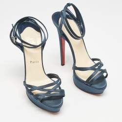 Christian Louboutin Teal Green Satin Passiflore Platform Sandals Size 39