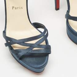 Christian Louboutin Teal Green Satin Passiflore Platform Sandals Size 39