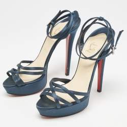 Christian Louboutin Teal Green Satin Passiflore Platform Sandals Size 39