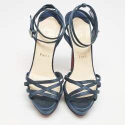 Christian Louboutin Teal Green Satin Passiflore Platform Sandals Size 39