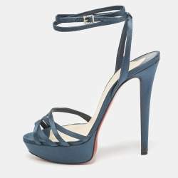 Christian Louboutin Teal Green Satin Passiflore Platform Sandals Size 39