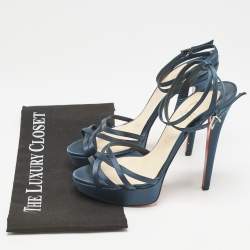 Christian Louboutin Teal Green Satin Passiflore Platform Sandals Size 39