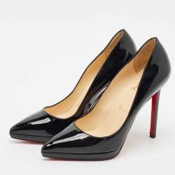 Christian Louboutin Black Patent Leather Pigalle Plato Pointed Toe Pumps Size 38