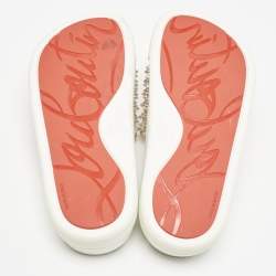 Christian Louboutin White Leather Pool Fun Flat Slides Size 37