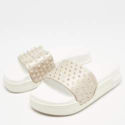 Christian Louboutin White Leather Pool Fun Flat Slides Size 37