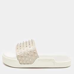 Christian Louboutin White Leather Pool Fun Flat Slides Size 37
