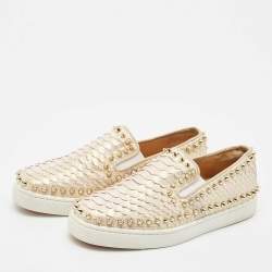 Christian Louboutin Metallic Snakeskin Pik Boat Slip On Sneakers Size 36.5