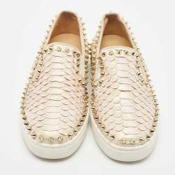 Christian Louboutin Metallic Snakeskin Pik Boat Slip On Sneakers Size 36.5