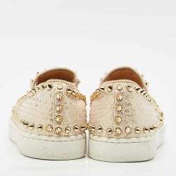 Christian Louboutin Metallic Snakeskin Pik Boat Slip On Sneakers Size 36.5