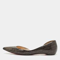 Christian Louboutin Black/Beige Lasercut Patent Leather and Suede D'Orsay Ballet Flats Size 38