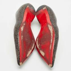 Christian Louboutin Black/Beige Lasercut Patent Leather and Suede D'Orsay Ballet Flats Size 38