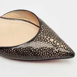 Christian Louboutin Black/Beige Lasercut Patent Leather and Suede D'Orsay Ballet Flats Size 38