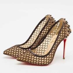 Pre Owned Christian Louboutin Multicolor Mesh and Leather Spikes Guni Pumps Size 35