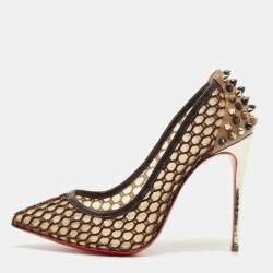 Pre Owned Christian Louboutin Multicolor Mesh and Leather Spikes Guni Pumps Size 35