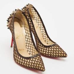 Pre Owned Christian Louboutin Multicolor Mesh and Leather Spikes Guni Pumps Size 35