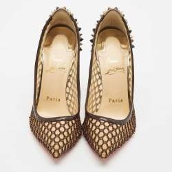 Pre Owned Christian Louboutin Multicolor Mesh and Leather Spikes Guni Pumps Size 35