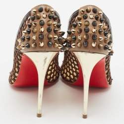 Pre Owned Christian Louboutin Multicolor Mesh and Leather Spikes Guni Pumps Size 35