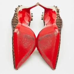 Pre Owned Christian Louboutin Multicolor Mesh and Leather Spikes Guni Pumps Size 35