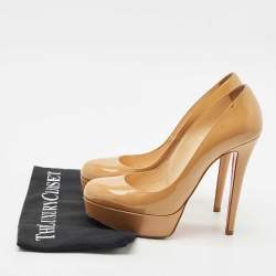 Pre Owned Christian Louboutin Beige Patent Leather Bianca Platform Pumps Size 38