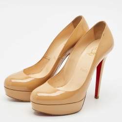 Pre Owned Christian Louboutin Beige Patent Leather Bianca Platform Pumps Size 38