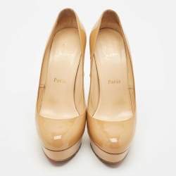 Pre Owned Christian Louboutin Beige Patent Leather Bianca Platform Pumps Size 38