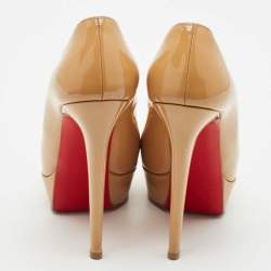 Pre Owned Christian Louboutin Beige Patent Leather Bianca Platform Pumps Size 38