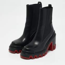 Christian Louboutin Black Leather Marchacroche 70 Ankle Boots Size 39