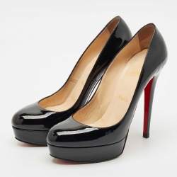 Christian Louboutin Black Patent Leather Bianca Platform Pumps Size 38.5
