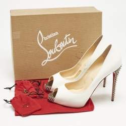 مملوكة مسبقًا Christian Louboutin White Leather New Very Privé Peep Toe Platform Pumps Size 38.5
