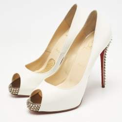 مملوكة مسبقًا Christian Louboutin White Leather New Very Privé Peep Toe Platform Pumps Size 38.5