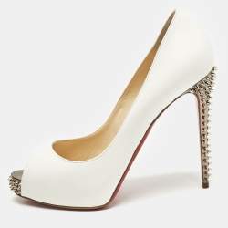 مملوكة مسبقًا Christian Louboutin White Leather New Very Privé Peep Toe Platform Pumps Size 38.5